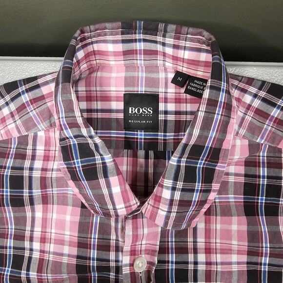 Hugo Boss Shirt Medium Plaid Dress Office Work Preppy Academia Designer - Picture 5 of 10